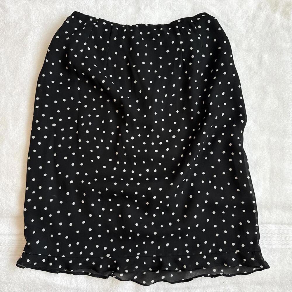 Y2K vintage, black and white polkadot midi skirt